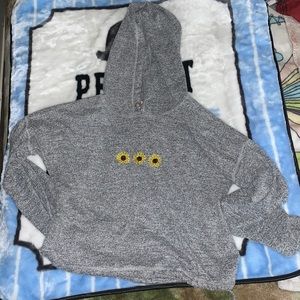Size Medium all grey hoodie jacket with yellow sun flowers